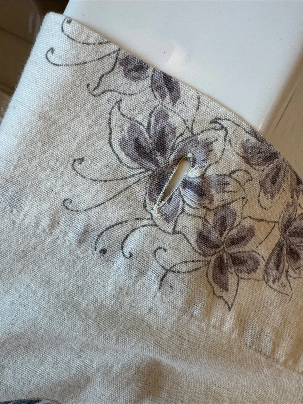 Pottery Barn Cream Shower Curtain Panel with Blue and Brown Floral Print